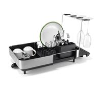 Joseph Joseph Extend Steel Plus Égouttoir à Vaisselle Extensible, Acier, avec Porte-Verres et Bec Verseur, Noir