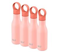 Joseph Joseph Loop- Bouteille d'eau en acier inoxydable isolée sous vide, gourde pour le travail, la gym, les voyages - 500ml, Coral, Corail (Lot de 4)