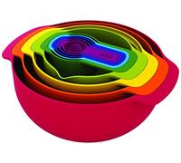 Joseph Joseph Nest 9 Plus 9-Pièces, set emboîtable avec Bol mélangeur grand et petit, passoire, tamis, 5 tasses à mesurer, Rouge/Multicolore