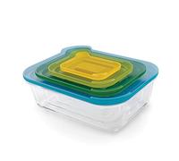 Joseph Joseph Nest Jeu de 4 récipients en verre avec couvercles, empilables, peu encombrants, résistants au four, au congélateur, au micro-ondes et au lave-vaisselle