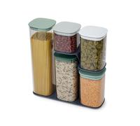Joseph Joseph Podium Bocaux Hermétiques Lot de 5, Boîtes de Conservation des Aliments Cuisine avec Support et Couvercle, Tranparent/Vert