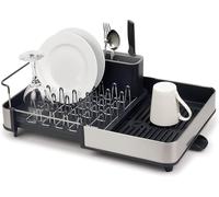 Joseph Joseph Séchoir à Vaisselle Extensible en Acier avec Compartiment à Couverts Amovible, Bec D'Égouttage Pivotant - Gris/Acier
