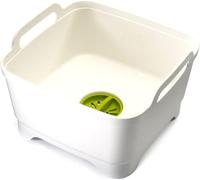 Joseph Joseph - Wash&Drain - Bac à vaisselle, Bassine Plastique Evier avec poignées et bouchon de vidange, 9 litres - Blanc/Vert