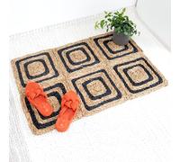 Josephina CEBUU Tapis naturel, 90 x 60 cm, en jonc de mer, pour salon, balcon et couloir, pliable, tissé à la main, style bohème, naturel + noir