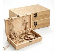 JOSTIVE Lot de 3 caisses en bois avec couvercle, boîte en pin avec fermeture en métal, boîte de rangement rectangulaire pour travaux manuels, bijoux et souvenirs