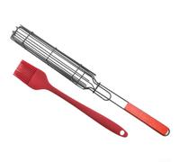 Jotekonoby Rôtissoire à saucisses avec poignée en bois, pince de barbecue, support de barbecue, support de grillades de légumes, panier de hot-dog en acier au carbone, cage de gril carrée antiadhésive