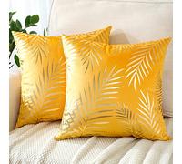 JOTOM Lot de 2, housses de coussin décoratives en velours avec feuilles dorées; housses de coussin décoratives en flanelle bronze pour canapé, chambre à coucher, sofa, voiture, décoration de salon et