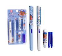 Joucien Lot de 2 stylos par boîte, stylos effaçables pour étudiants, cartouches d'encre remplaçables motif dessin animé, ours spatial (bleu)