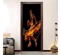 Joueur de Basket Abstrait 3D Porte Photo Stickers, Amovible éTanche PVC Auto-adhésif Autocollants Porte, Noir Porte Muraux Auto-adhésif Stickers pour Décoration Intérieure 83x205 cm