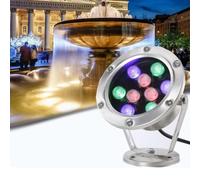 JOUFNING Lampe De Fontaine LED Submersible - Lampe sous-Marine pour Piscine, Spot Encastré Étanche IP68, Éclairage Paysager Rotatif AC 12 V, pour Jardin, Pelouse Et Rocaille(RGB,9W)