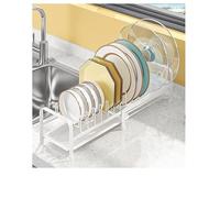JOUING Egouttoir Vaisselle Cuisine Extensible Égouttoir à Vaisselle avec Plateau Evier Egouttoir Petit en Metal Dish Rack avec Pieds Antidérapants pour Comptoir, Armoire (Blanc)