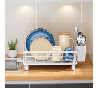 JOUING Egouttoir Vaisselle sur Evier Égouttoir à Vaisselle Blanc Egouttoir Vaisselle en Metal Dish Rack avec Plateau Dish Drainer avec Porte Couverts (Blanco, Petit)
