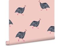 Joules Papier peint pintade rose pâle - À coller sur le mur - Papier peint rose et bleu marine - Design contemporain effronté peint à la main - Caractéristique ou design 4 murs - Parfait pour la