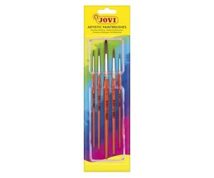 Jovi - Pinceaux artistiques calibrés à Pointe Arrondie, Blister de 5 pièces, Poils naturels Doux et Manche en Bois, Tailles 0, 4, 6, 8 et 12 (8185)