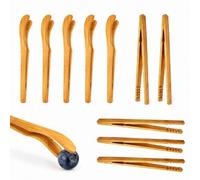 JOVYTH 10 Pinces En Bois - Petite Pince De Cuisine En Bambou, Pince À Griller En Bois Pour Salade, Grillade & Rôtissage, Pince À Toast En Bambou, Résistant À La Chaleur, Réutilisable