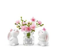 JOVYTH 3 Pièces Déco Tableau De Bord Voiture Fleurs, Set Avec 2 Mini Lapins Et 1 Bouquet De Fleurs, Kawaii Déco Intérieur Auto, Pour Tableau De Bord, Rétroviseur, Aération, Bureau, Mignon