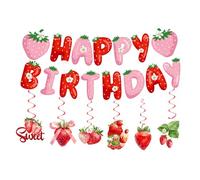 JOVYTH Kit Décoration Anniversaire Fraise Rouge Rose, 2 Pièces Bannière Guirlande & Spirales Suspendues, Thème Fruité Mignon pour Fête Enfants, Baby Shower