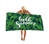 JOVYTH Serviette de Plage Microfibre 70x140 cm, Drap de Plage Anti-Sable Vert Motif Feuilles Tropicales | Séchage Rapide & Hyper Absorbant pour Piscine, Transat, Sport | 1 Pièce