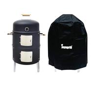 Joyagrill Barbecue fumoir de 17-1/2" avec couvercle, thermomètre intégré, aération et portes d'accès, deux couches, barbecue multifonction avec 3 poignées en bambou, idéal pour les fêtes, le camping