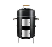 Joyagrill XL (58 x 45 x 87,5 cm), barbecue à fumoir 3 en 1, barbecue au charbon de bois, fumoir, fumoir, fumoir à deux portes avec couvercle et poignées en bois, support de fumage, 2 grilles en acier