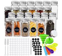 JOYBOY Pots à épices,24pcs Pot a Epices,Bocaux Epices pour Rangement Epices Cuisine,Bocaux à Épices avec Couvercle Epandeur à Épices avec Etiquette Epices,Saupoudreur,Entonnoir,Brosse Récipient