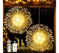 Joycome 2 Pack 198 LED Lumières Décoratives de Feux d'Artifice Batterie | 8 Modes IP67 Étanche Guirlande Lumineuse de Noël Fil de Cuivre à Télécommande pour Intérieure Extérieure Décoration