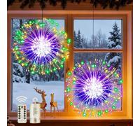 Joycome 2 Pack 198 LED Lumières Décoratives de Feux d'Artifice Batterie | 8 Modes IP67 Étanche Guirlande Lumineuse de Noël Fil de Cuivre à Télécommande pour Intérieure Extérieure - Multicolore