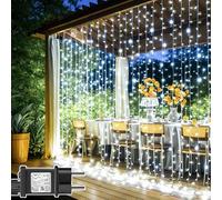 Joycome 3m x 3m 300 LED Rideau Lumineux Noël avec Transformateur | Timer Guirlande Lumineuse, 8 Modes Étanche Rideau Lumineuse pour Noël Chambre Fenêtre Mariage Extérieur Interieur - Blanc