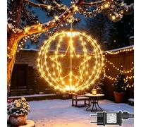 Joycome Boule Lumineuse Noël 30CM 200LED Guirlande Lumineuse Extérieure | 1 Pièces, 8 Modes, Étanche Étoile Boule Lumineuse avec Transformateur, Deco Noël Exterieur pour Jardin Balcon - Cadre Marron