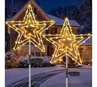 Joycome Décoration Noël Extérieur Solaire, 2 Pièces 75 LED Étoile Lumineuse | IP65 Imperméable Solaire Étoile Lumière Noël Extérieur, 8 Modes Étoile LED pour Jardin Chemin Patio Terrasse Noel Décor