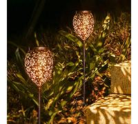 JOYCREATOR Lampes solaires en métal pour l'extérieur, 2 pièces de lampes solaires pour jardin extérieur avec étanchéité IP65, lampes solaires orientales à LED blanc chaud pour jardin, balcon