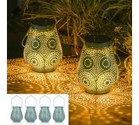 JOYCREATOR Lot de 4 lampes solaires à suspendre pour l'extérieur 15 lm Blanc chaud IP65 Résistant aux intempéries Lanternes solaires orientales pour patio, arbre, camping, pelouse, cadeaux pour femme