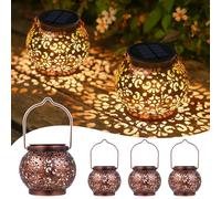 JOYCREATOR Lot de 4 lanternes solaires pour extérieur, étanches IP65, en métal, lampes solaires orientales LED pour extérieur, décoration de jardin, suspendu/debout pour balcon, arbre, camping, Noël