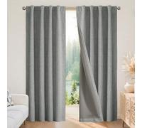 Joydeco 100% Rideau Occultant Gris Clair 140x260 cm 2 Pièces, Rideaux en Lin Isolant Thermique Anti UV à Pattes Cachées et à Passe Tringle pour Décoration Chambre Salon et Protection d'Ameublement