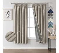 Joydeco 100% Rideau Occultant Thermique en Lin avec Galon Fronceur 132x137 cm 2 Pièces, Rideau Isolant Thermique Anti Froid et Chaleur à Passe Tringle pour Décoration de Porte Fenêtre
