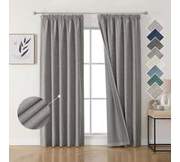 Joydeco 100% Rideau Occultant Thermique en Lin avec Galon Fronceur 132x214 cm 2 Pièces, Rideau Isolant Thermique Anti Froid et Chaleur à Passe Tringle pour Décoration de Porte Fenêtre