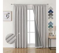 Joydeco 100% Rideau Occultant Thermique en Lin avec Galon Fronceur 132x229 cm 2 Pièces, Rideau Isolant Thermique Anti Froid et Chaleur à Passe Tringle pour Décoration de Porte Fenêtre