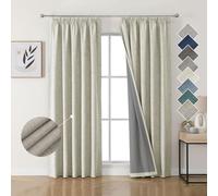 Joydeco 100% Rideau Occultant Thermique en Lin avec Galon Fronceur 140x245 cm 2 Pièces, Rideau Isolant Thermique Anti Froid et Chaleur à Passe Tringle pour Décoration de Porte Fenêtre