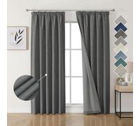 Joydeco 100% Rideau Occultant Thermique en Lin avec Galon Fronceur 167x229 cm 2 Pièces, Rideau Isolant Thermique Anti Froid et Chaleur à Passe Tringle pour Décoration de Porte Fenêtre