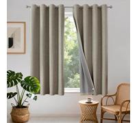 Joydeco 100% Rideau Occultant Thermique Isolant Anti Froid et Chaleur 132x137cm 2 Pièces, Rideaux Opaques Effet Lin à Oeillets Anti UV Anti Bruit, Decoration Chambre Maison Salon - Lin Naturel
