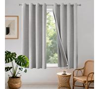 Joydeco 100% Rideau Occultant Thermique Isolant Anti Froid et Chaleur 132x137cm 2 Pièces, Rideaux Opaques Effet Lin à Oeillets Anti UV Anti Bruit, Decoration Chambre Maison Salon - Gris Blanc