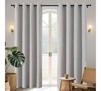 Joydeco 100% Rideau Occultant Thermique Isolant Anti Froid et Chaleur 167x228cm 2 Pièces, Rideaux Opaques Effet Lin à Oeillets Anti UV Anti Bruit, Decoration Chambre Maison Salon - Gris Blanc