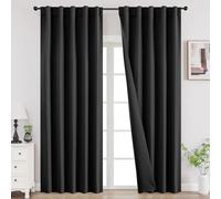 Joydeco Blackout Curtains 108 Pouces Long for Bedroom, Thermal Insulated Black Out Curtains 2 Panels Set, Room Dark Drapes for Living Room Window Rod Pocket Back Tab (W52 x L108 Pouces, Black)