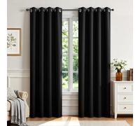 Joydeco Ensemble de 2 Rideaux Longs occultants à Isolation Thermique avec œillets pour fenêtre de Chambre à Coucher, Salon (Noir, 132 x 213 cm (l x L)