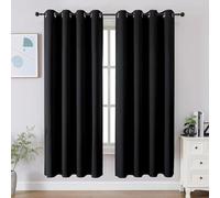 Joydeco Ensemble de 2 Rideaux Longs occultants à Isolation Thermique avec œillets pour fenêtre de Chambre à Coucher, Salon (Noir, 132 x 183 cm (l x L)