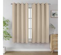 Joydeco Ensemble de 2 Rideaux Longs occultants à Isolation Thermique avec œillets pour fenêtre de Salon, Chambre à Coucher (132 x 160 cm (l x L), Beige Clair)