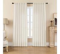 Joydeco Lot de 2 panneaux de rideaux en lin filtrant la lumière, ivoire sur lin de 213,4 cm de long, rideaux crème avec passe-tringle et languette arrière (213,4 cm de long x 177,8 cm de large x 177,8