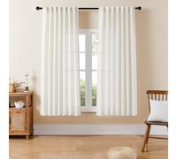 Joydeco Lot de 2 Panneaux de Rideaux filtrant la lumière de 183 cm de Long pour Chambre à Coucher, Rideaux Semi-Transparents en Lin de 183 cm de Long avec Passe-Tringle, Blanc