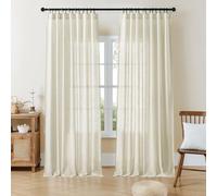 Joydeco Lot de 2 Panneaux de Rideaux Semi-Transparents en Lin pour Salon, Chambre à Coucher, Rideaux Blancs de 243,8 cm de Long, Passe-Tringle, Languette arrière (243,8 cm de Long x 254 cm de Long)