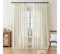 Joydeco Lot de 2 Panneaux de Rideaux Semi-Transparents en Lin pour Salon - Rideaux plissés à pincement - 132,1 x 182,9 cm (l x L), Blanc cassé